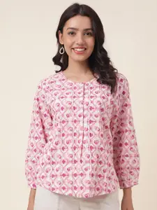 Fabindia Floral Printed Cotton Puff Sleeve Top
