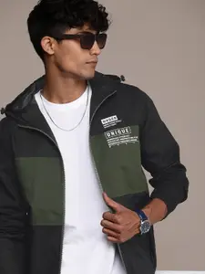 WROGN Colourblocked Hooded Pure Cotton Tailored Jacket