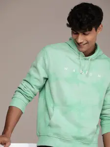 WROGN Tie And Dye Printed Applique Hooded Sweatshirt