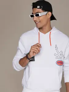 WROGN Brand Logo Printed Applique Hooded Slim Fit Sweatshirt
