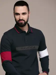 Nautica Brand Logo Printed Polo Collar Pure Cotton T-shirt