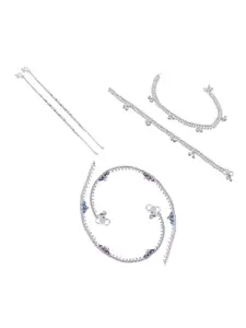 RUHI COLLECTION Set of 3 Silver-Plated Anklets