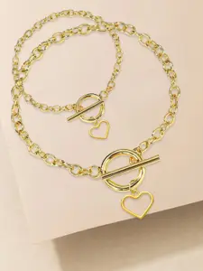 OOMPH Heart Charm Necklace And Bracelet Set