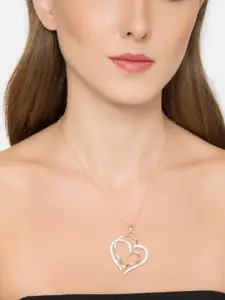 OOMPH Cubic Zirconia-Studded Heart Shape Pendant Chain