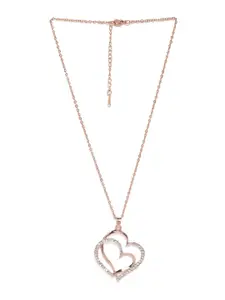 OOMPH Cubic Zirconia-Studded Heart Shape Pendant Chain
