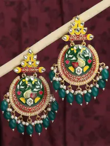 OOMPH Peacock Shaped Meenakari Chandbalis Earrings
