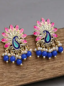 OOMPH Peacock Shaped Meenakari Jhumkas Earrings