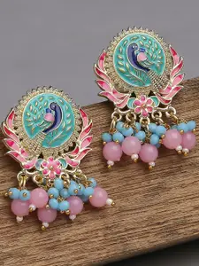 OOMPH Peacock Shaped Meenakari Drop Earrings