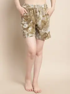 Boston Club Women Tie & Dye Mid-Rise Flared Pure Cotton Lounge Shorts