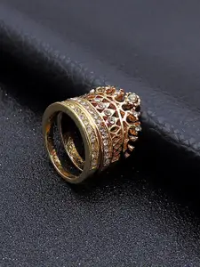 OOMPH Set Of 2 CZ Studded Finger Ring