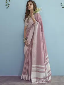 Satrani Pink & White Striped Woven Design Saree