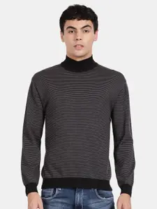 t-base Striped Turtle Neck Ribbed Cotton Pullover