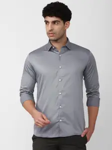 V Dot Spread Collar Slim Fit Casual Shirt