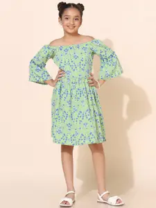 FASHION DREAM Girls Floral Printed Square Neck Fit & Flare Dress