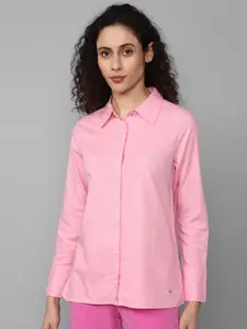 Allen Solly Woman Pink Opaque Cotton Linen Casual Shirt