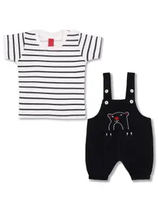 Wish Karo Boys Striped Embroidered T-shirt with Dungaree