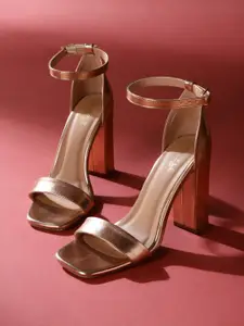 Truffle Collection Open Toe Block Heels With Ankle Loop