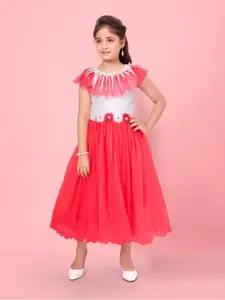 Aarika Girls Self Design Cape Sleeves Corsage Fit & Flare Midi Dress