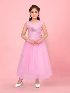 Aarika Girls Self Designed Sleeveless Net Gown Maxi Dress