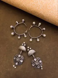 ATIBELLE Set Of 2 Silver-Plated Contemporary Hoop Earrings
