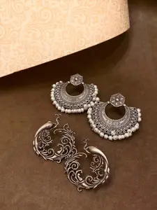 ATIBELLE Set Of 2 Silver-Plated Crescent Shaped Chandbalis Earrings