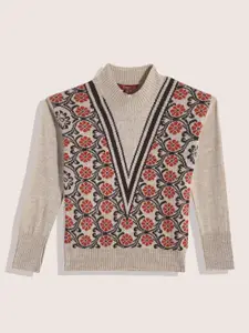 Sangria Girls Acrylic Floral Self Design Pullover