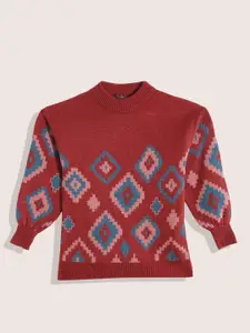 Sangria Girls Acrylic Geometric Self Design Pullover