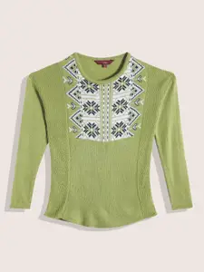 Sangria Girls Acrylic Floral Self Design Pullover