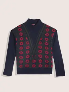 Sangria Girls Floral Design Pullover