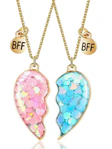 EL REGALO Girls Set of 2 Best Friend Mermaid Heart Pendant Necklace