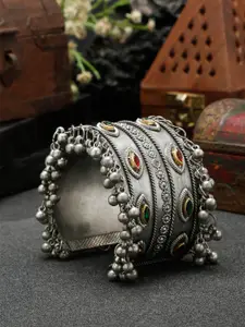 YouBella Women Silver-Plated Oxidised Cuff Bracelet