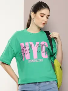 Kook N Keech Typography Printed Drop-Shoulder Sleeves Pure Cotton Oversized T-shirt