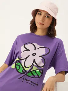 Kook N Keech Floral Printed Drop-Shoulder Pure Cotton Oversized T-shirt