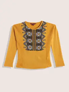 Sangria Girls Acrylic Floral Self Design Pullover