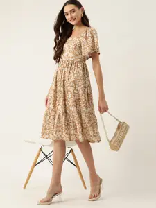 DressBerry Floral Print Flared Sleeves A-Line Dress
