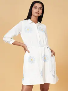 AKKRITI BY PANTALOONS Floral Embroidered Cuffed Sleeves Shirt Dress