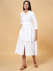 AKKRITI BY PANTALOONS Self Design Cuffed Sleeves Shirt Midi Dress