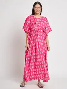 Aujjessa Floral Printed V-Neck Pure Cotton Maternity Feeding Kaftan Maxi Dress