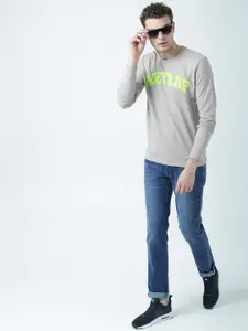 Huetrap Men Grey Melange Printed Sweatshirt