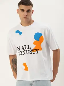 Kook N Keech Typography Printed Drop-Shoulder Sleeves Pure Cotton d Oversize T-shirt