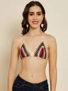 BAESD Crotchet Self Design Halter Neck Bralette Crop Top