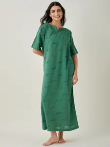 The Kaftan Company Green Printed Maxi Nightdress