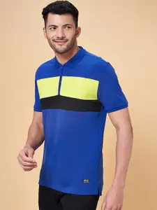 People Blue Polo Collar Slim Fit Cotton T-shirt