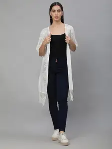 UnaOne Self Design Front Open Pure Cotton Longline Shrug