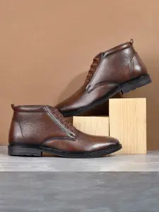 Metro Men Textured Leather Mid-Top Formal Derbys