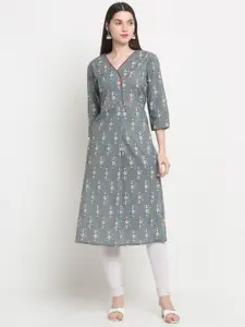 KALINI Ethnic Motifs Printed V-Neck Cotton Kurta