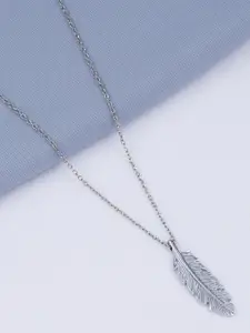 Silver Shine Silver-Plated Feather Charm Pendant With Chain