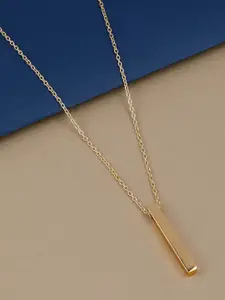 Silver Shine Gold-Plated Cuboid Stick Stainless Steel Pendant With Chain
