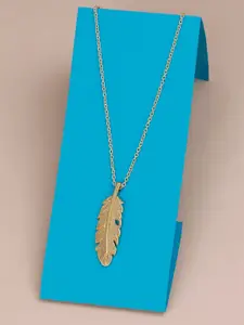 Silver Shine Gold-Plated Feather Charm Pendant With Chain