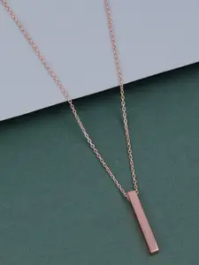 Silver Shine Rose Gold-Plated Cuboid Stick Pendant With Chain